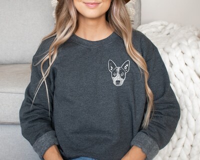 DARK HEATHER Custom Pet Face Crewneck Sweatshirt | Personalized Dog Cat Portrait Sweater | Holiday Birthday In Memory | Dad Mom Animal - image2